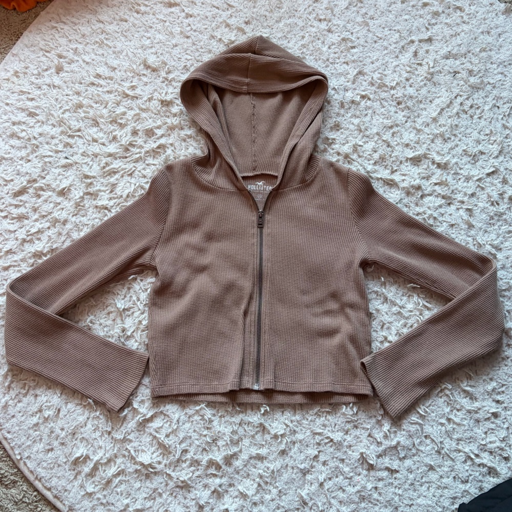 Hollister Tan Waffle Knit Crop Hoodie